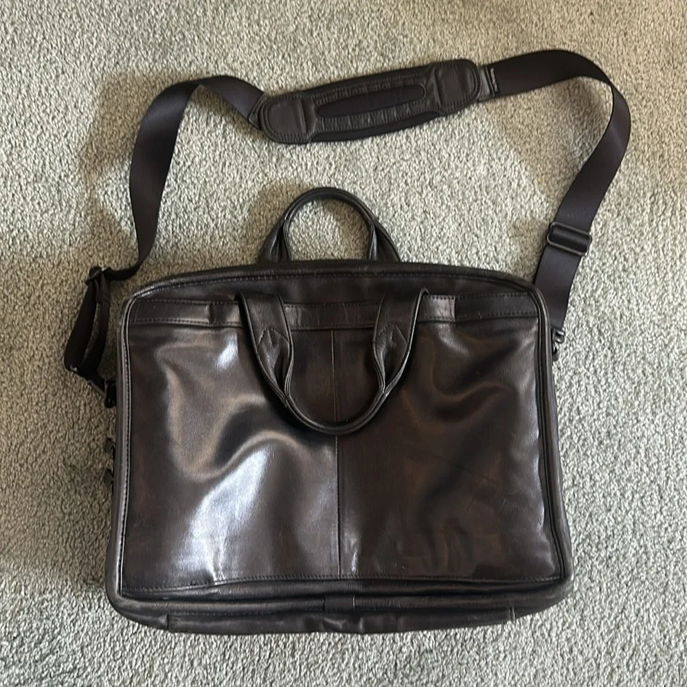 TUMI Genuine Leather Business Briefcase Laptop Bag Alpha T-Pass